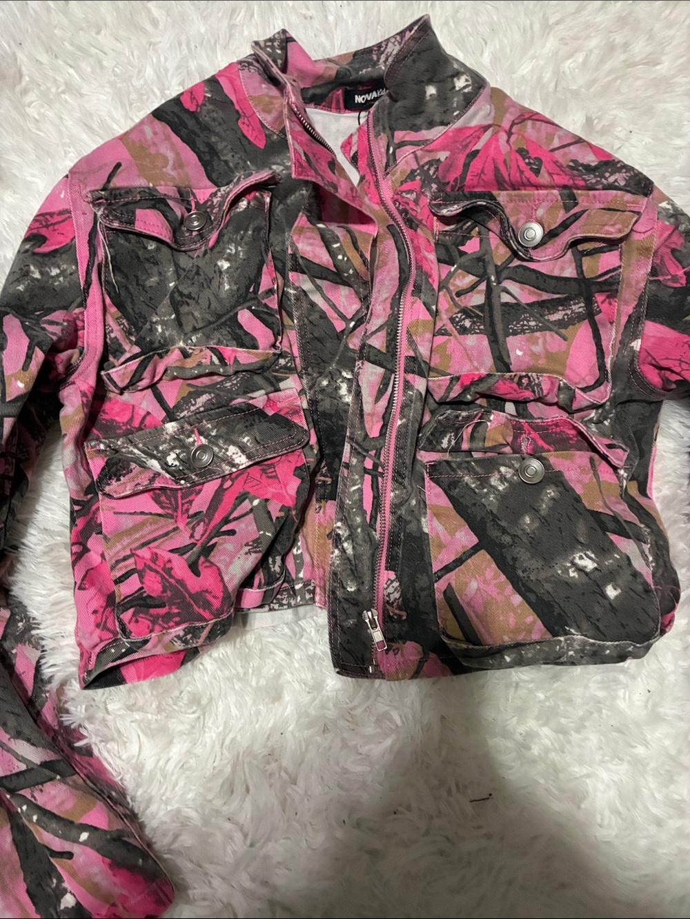 Zara Pink Camouflage Crop Jacket small/16